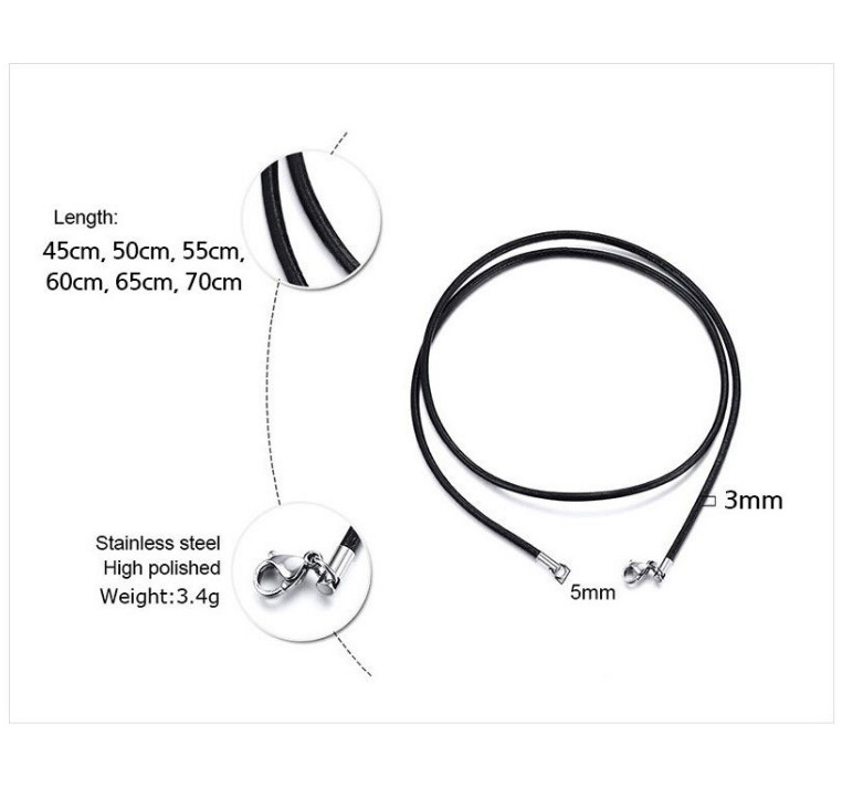 3mm Black Leather Cord Chain Necklace Stainless Steel Lobster Clasp 16-35″