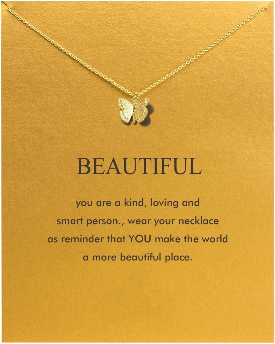 14K Gold-Plated Butterfly & Elephant Necklace with Inspirational Message Card