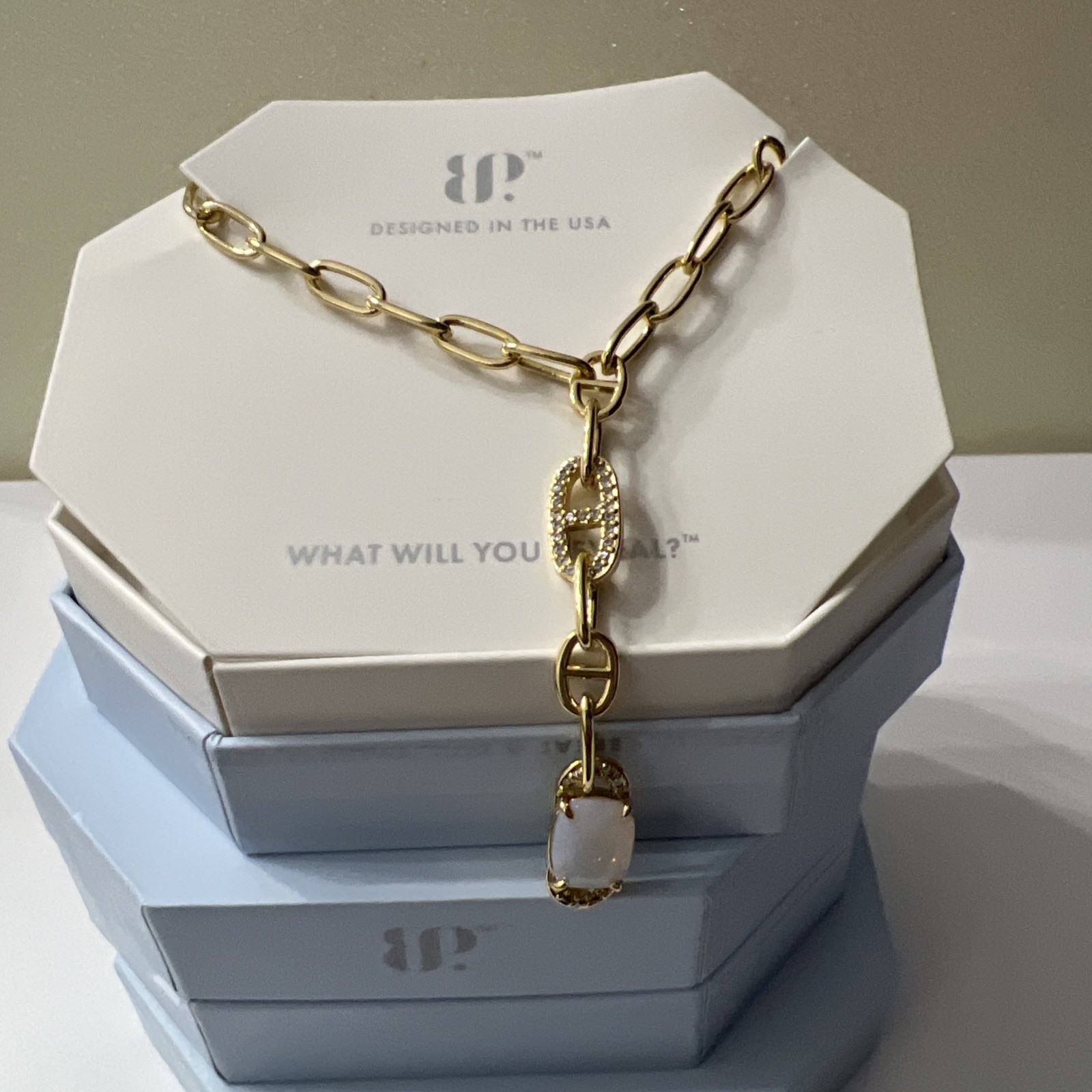 Bomb Party New OG Necklace “ Dazzling Heartfelt Desire” LC Moonstone Gold