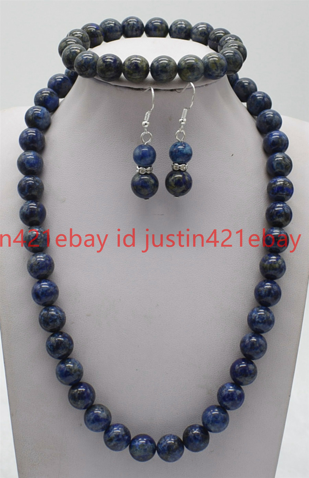 AAA+ Genuine 6/8/10/12/14mm Blue Lapis Lazuli Round Beads Necklace Bracelet Set