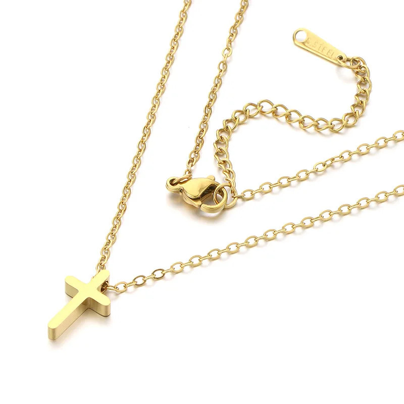 18K PVD Gold Plated Stainless Steel Cross Necklace for Women, Simple Dainty