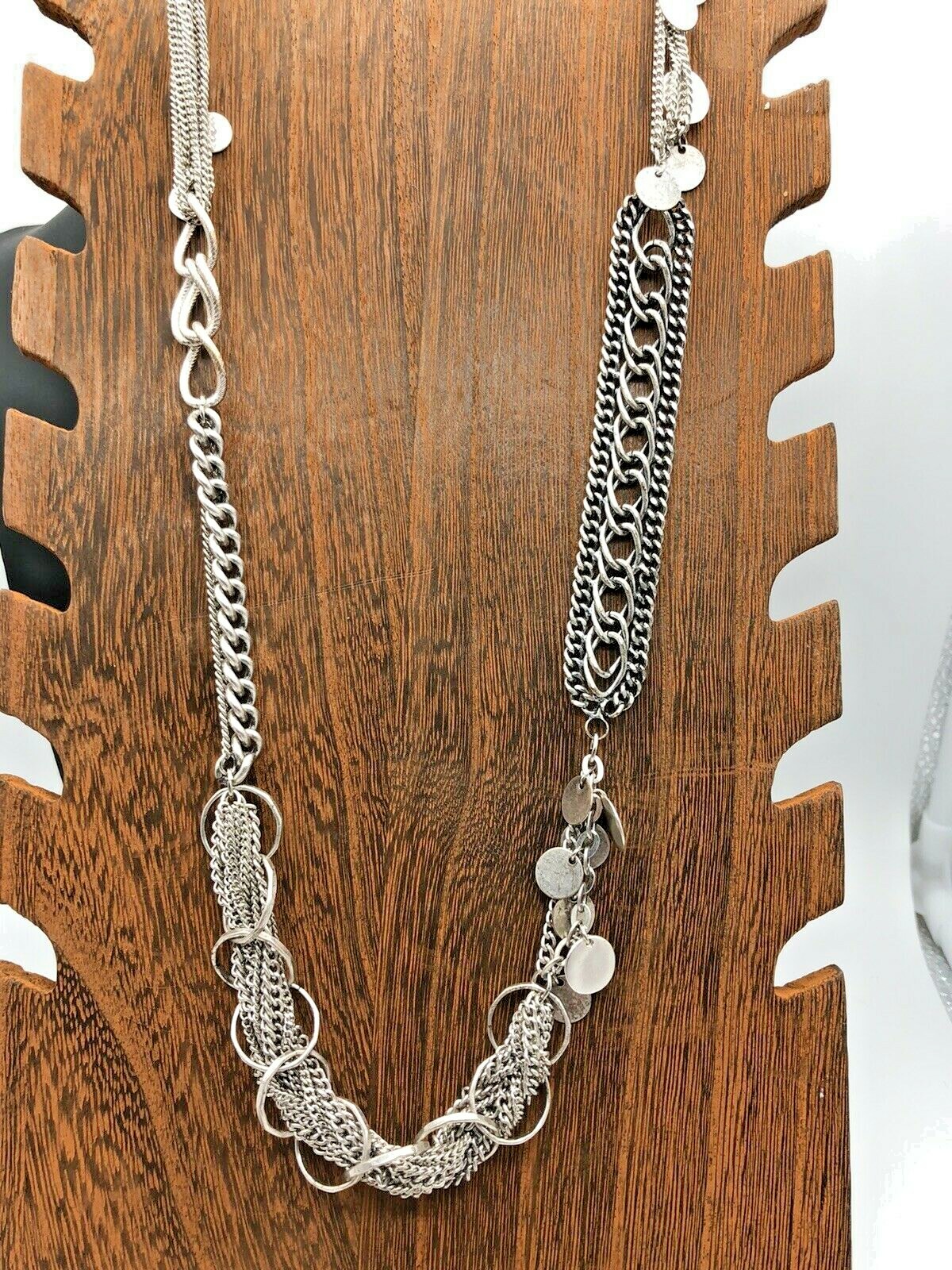 Beautiful Multi Chain Style Necklace Silver Tone Flapper 32″ Lobster Clasp