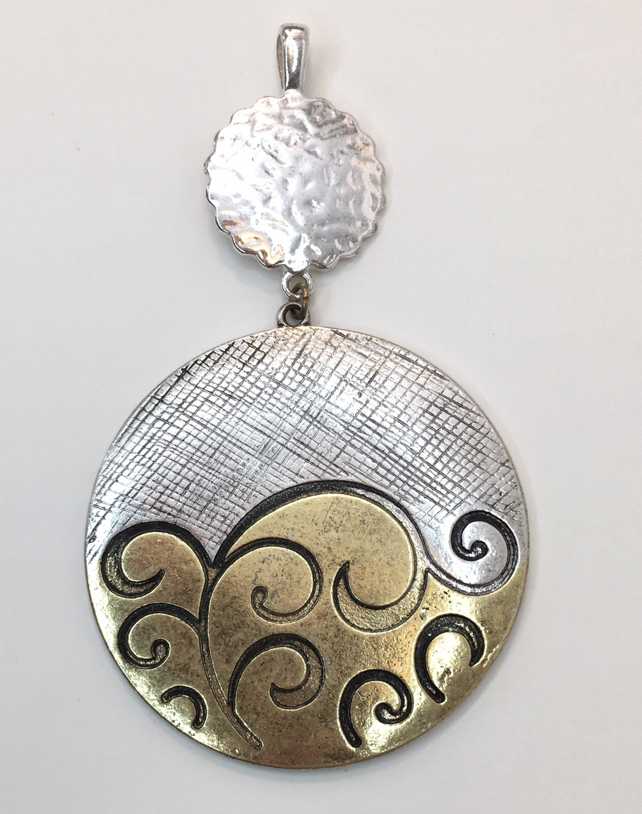 Silver Tone & Gold Tone Double Drop Dangle Statement Pendant Circles 3.75″