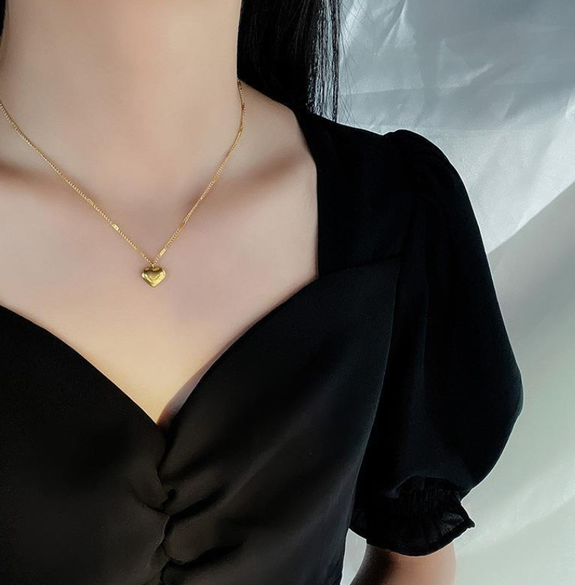 Fashion Woman 18k Gold Plated Stainless Steel Heart Charm Love Chain Necklace AG