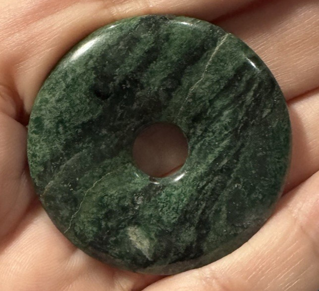 Stone Disc for Pendant Dark Green Black Striations 1.5 Inches