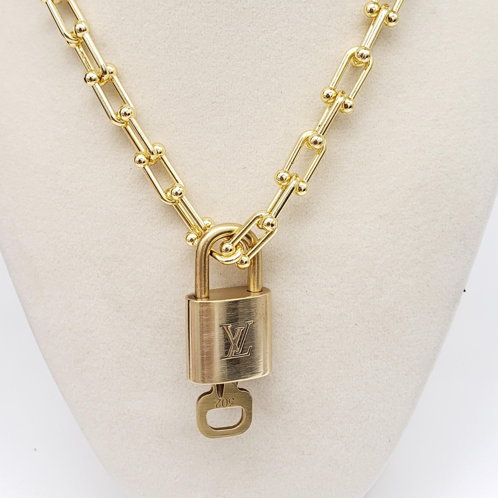 Authentic Louis Vuitton Gold Padlock with Unbranded Gold plated Chain