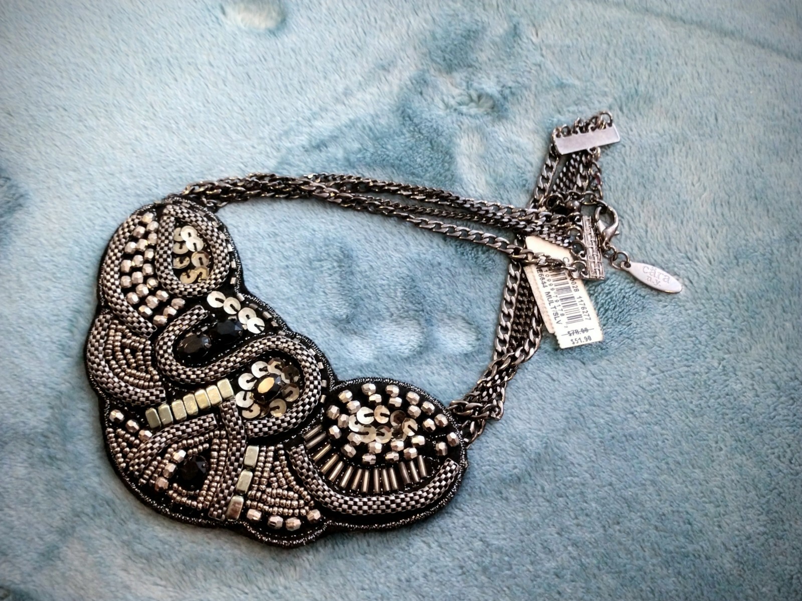Impressive & Elegant Cara NY Necklace w Small Light Gold Tone Beads & Sequins