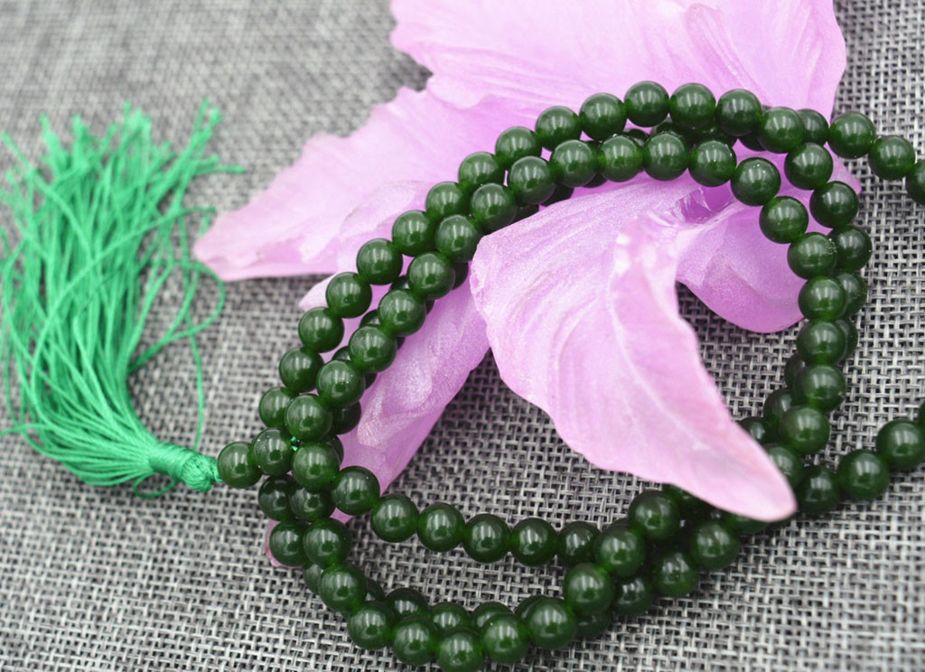 Natural 6mm Dark Green Jade 108 Prayer Beads Buddhist Mala Bracelet Necklace