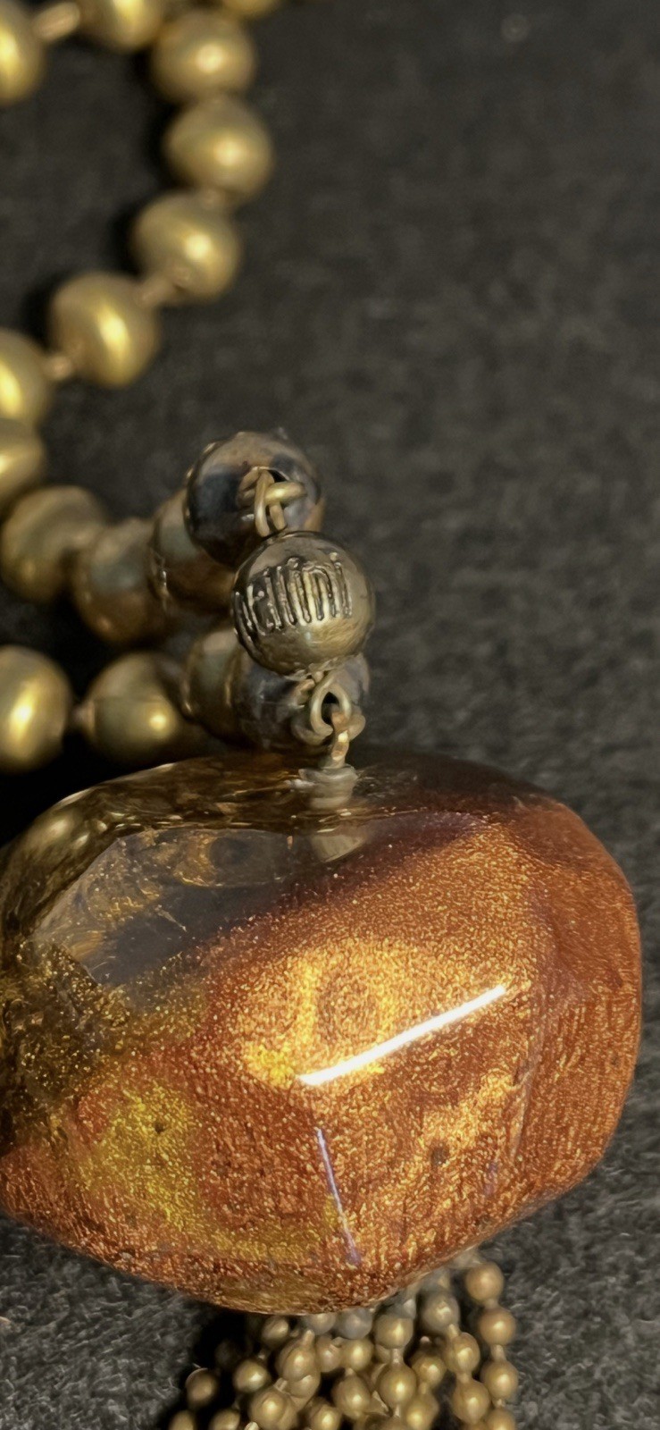 Stunning,Donatella Pellini Italy cast resin and brass accent necklace. Signed