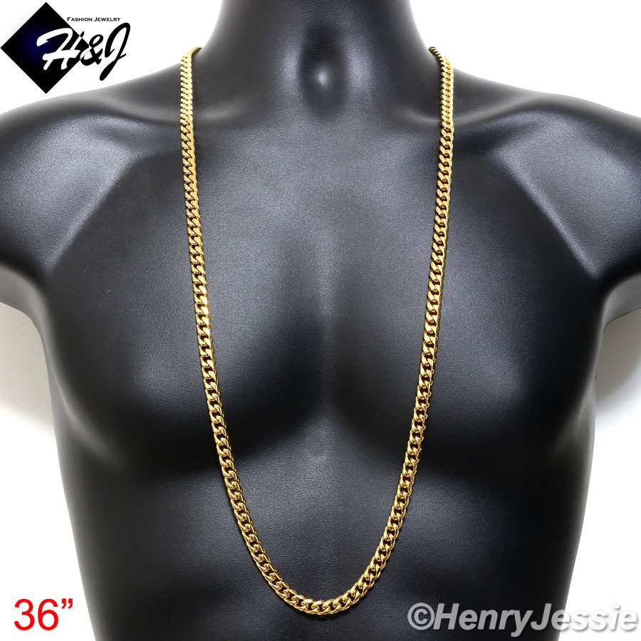 18-40″MEN Stainless Steel 7/10/12mm Silver/Gold Plated Miami Cuban Curb Necklace