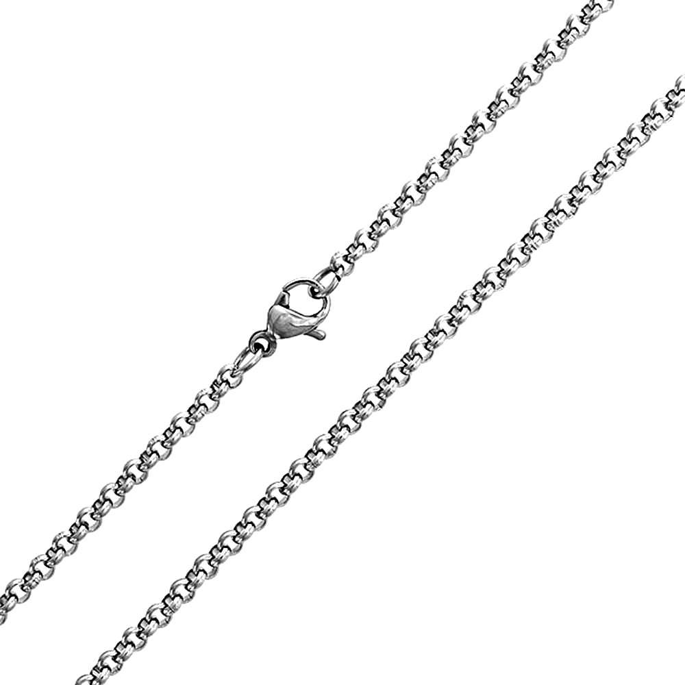 316L Solid Durable Stainless Steel Rolo Link Chain Necklace 24″ 2.5 mm