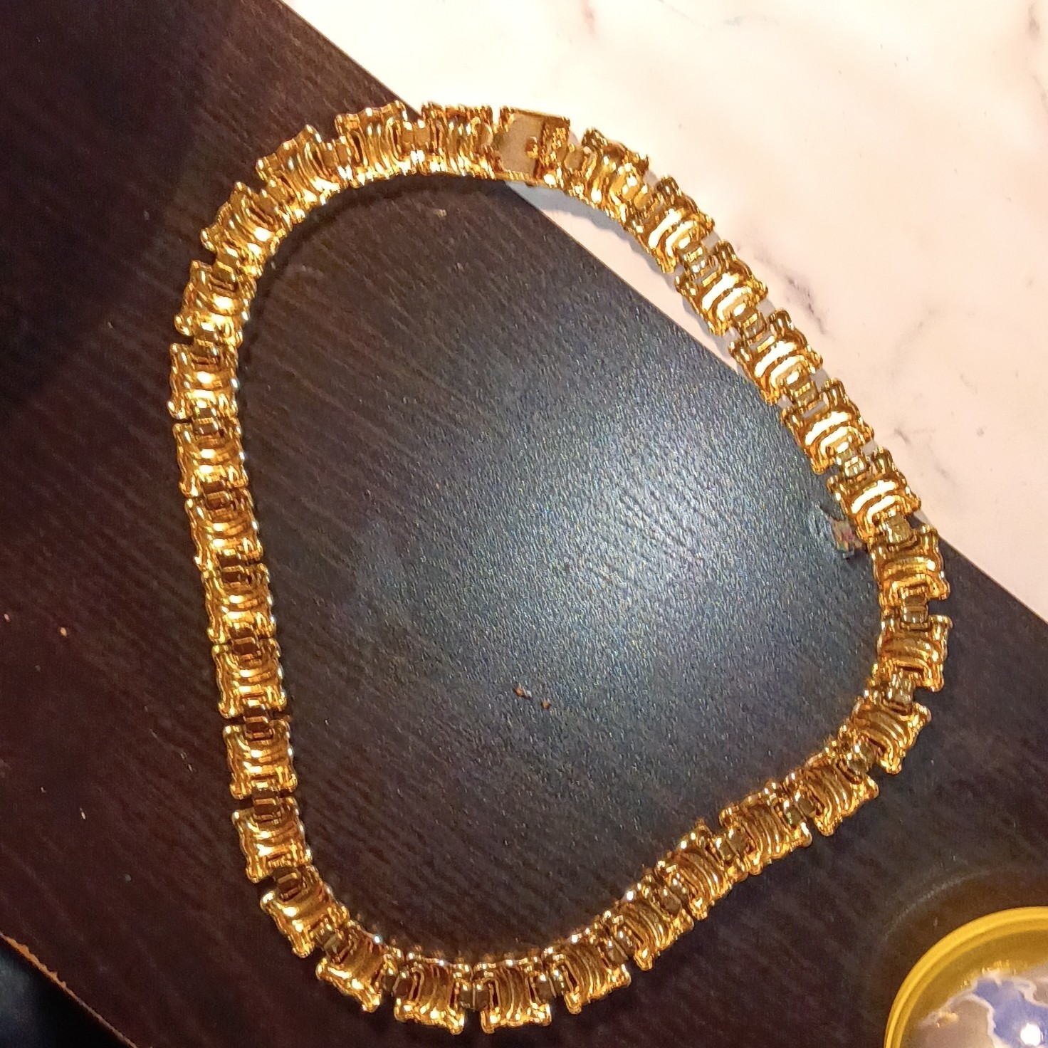 Gold Tone Metal Bar Link Chain Necklace Box Clasp No Stone Fashion & Costumes