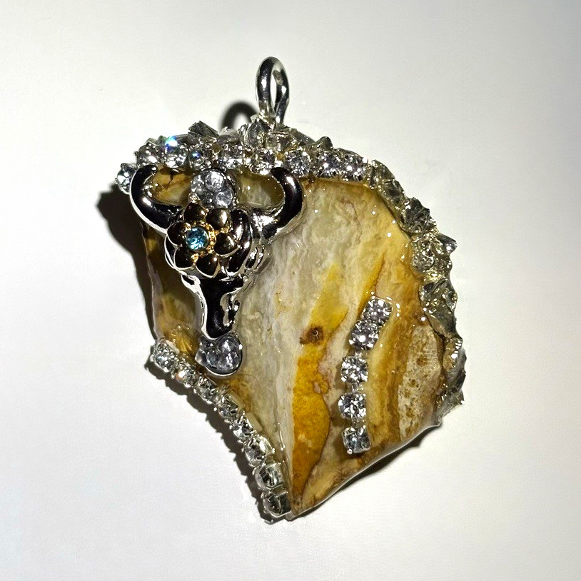 CASTILLE Silver Tone Asymmetrical Charm Pendant Pavé CZ Yellow Freeform Center
