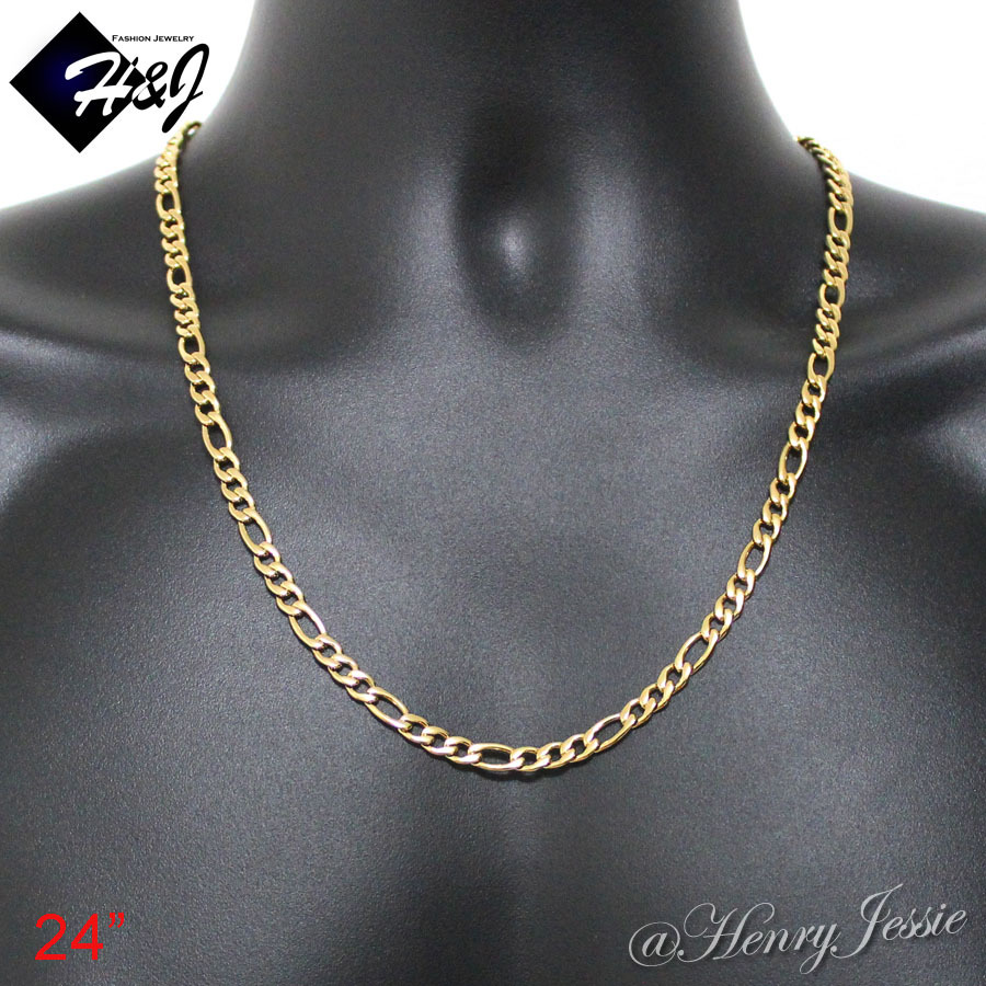 18″-40″MEN’s Stainless Steel 6mm Gold Plated Figaro Link Chain Necklace