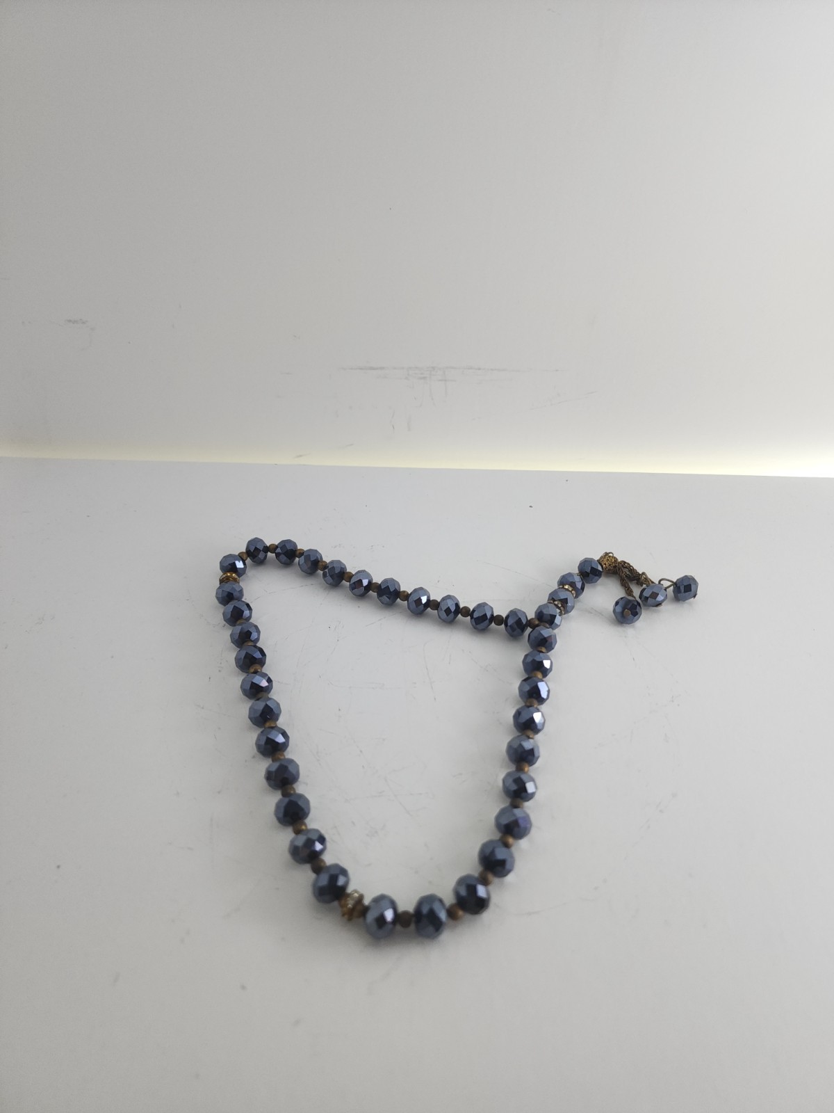 Metallic Blue Gray Beads Necklace Meditation Worry Beads Smooth Ornament Gift