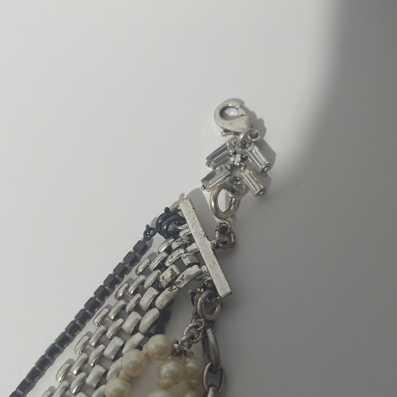 Stella & Dot 5-in-1 Convertible Statement Necklace Silver Pearl Crystal Layered.