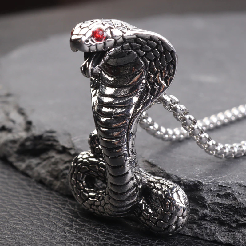 Men’s Fashion Jewelry Gothic Silver Cobra Snake Pendant Necklace 1-94