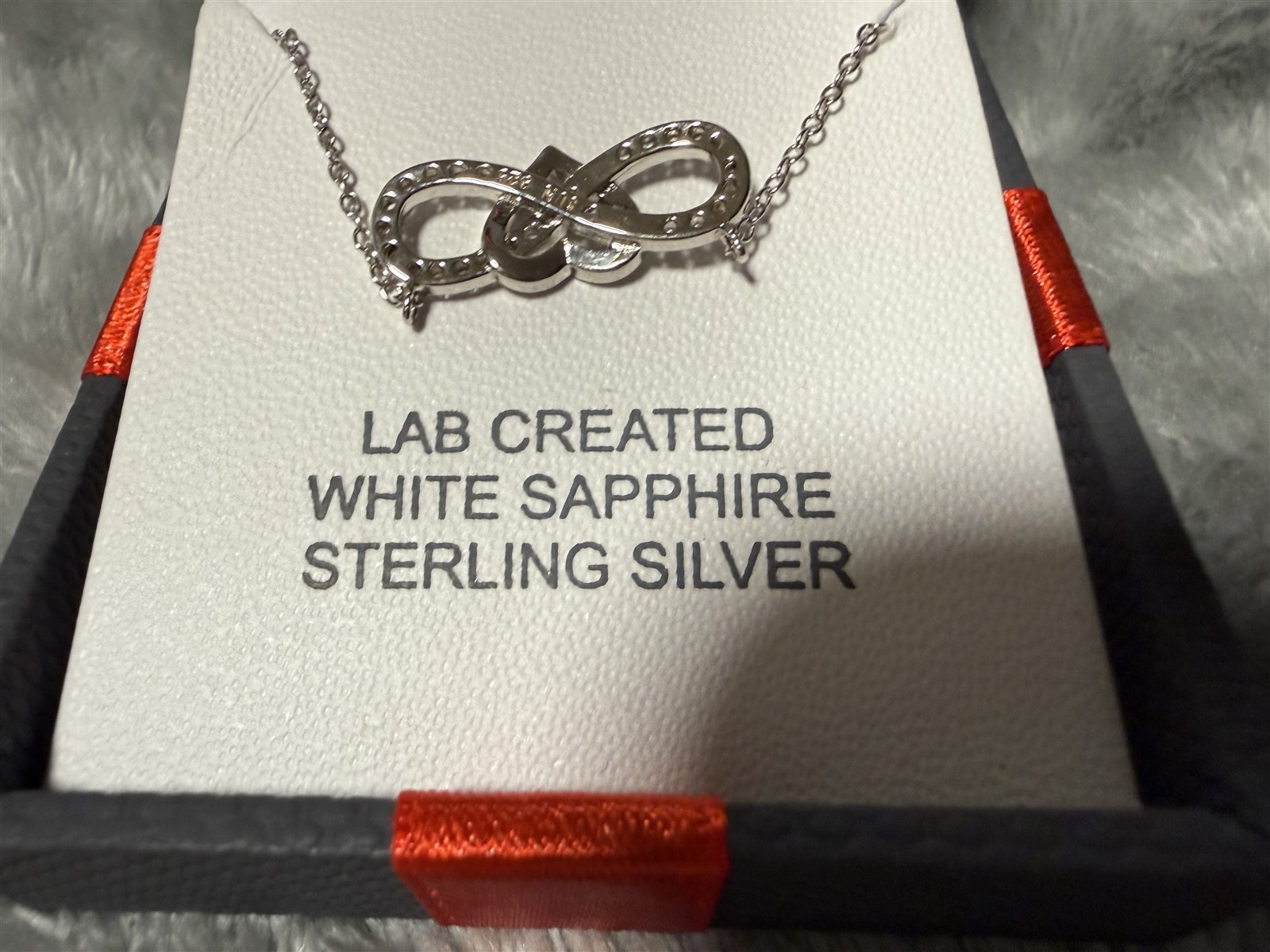 STERLING SILVER WHITE SAPPHIRE 18″ NECKLACE INFINITY HEART LAB CREATED STONE