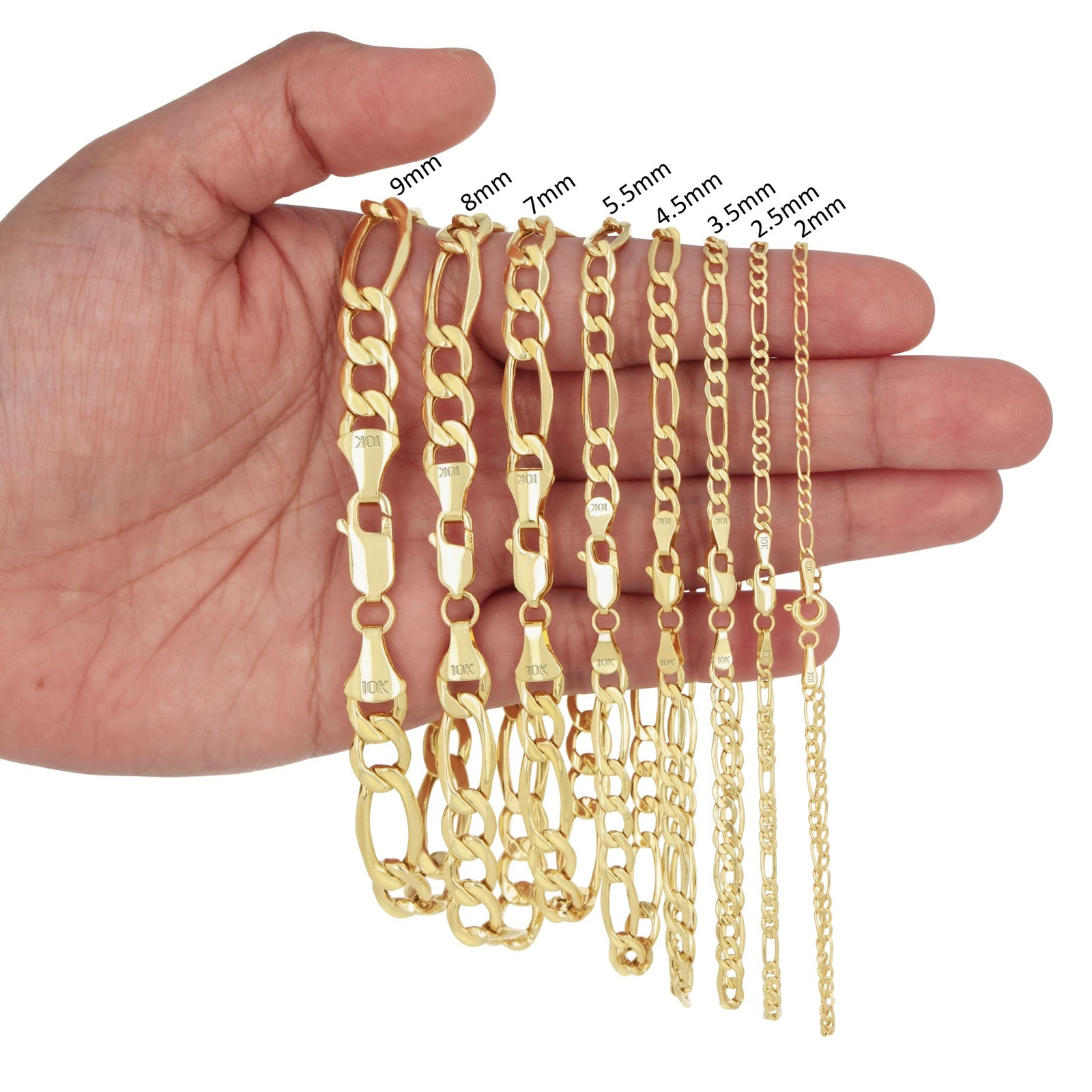 10K Yellow Gold 2mm-9mm Italian Figaro Chain Link Bracelet Mens Women 7″ 8″ 9″