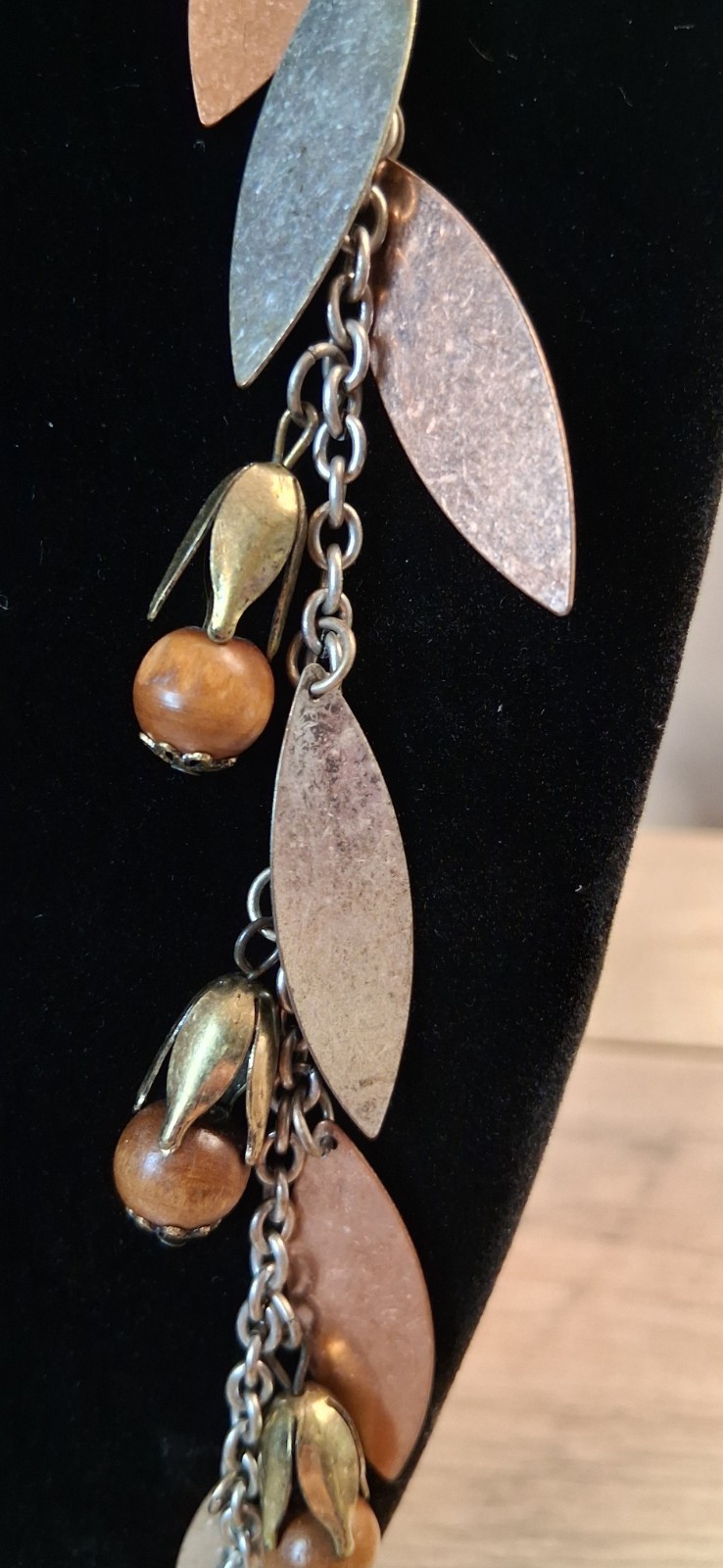 Mixed Metal Leaf Charm Beaded Cable Chain Necklace Silver/Bronze Tone 18in