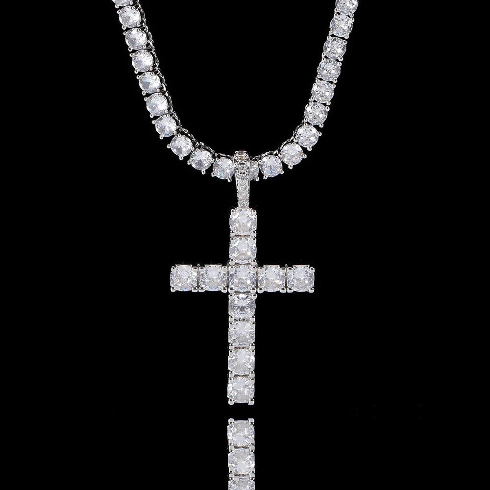 Hip Hop Iced Out Cross Pendant Necklace Tennis Chain Bling Jewelry Unisex