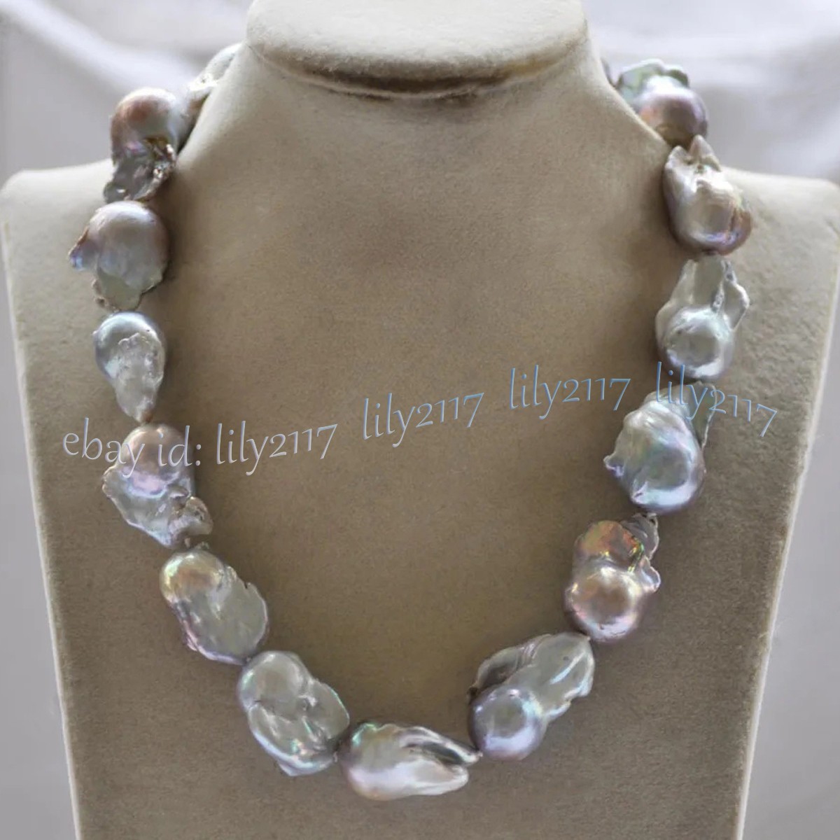 AAA classic 22-25mm south sea baroque silver grey pearl necklace 18inches 14k
