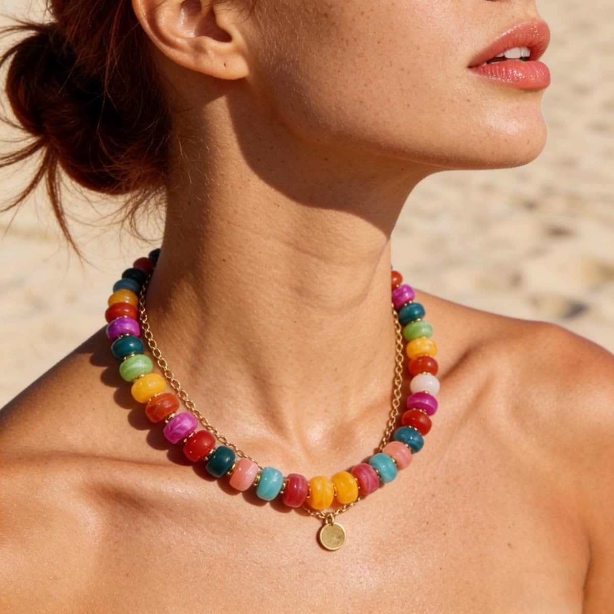 Chunky Beaded Statement Necklace for Women Colorful Boho Choker