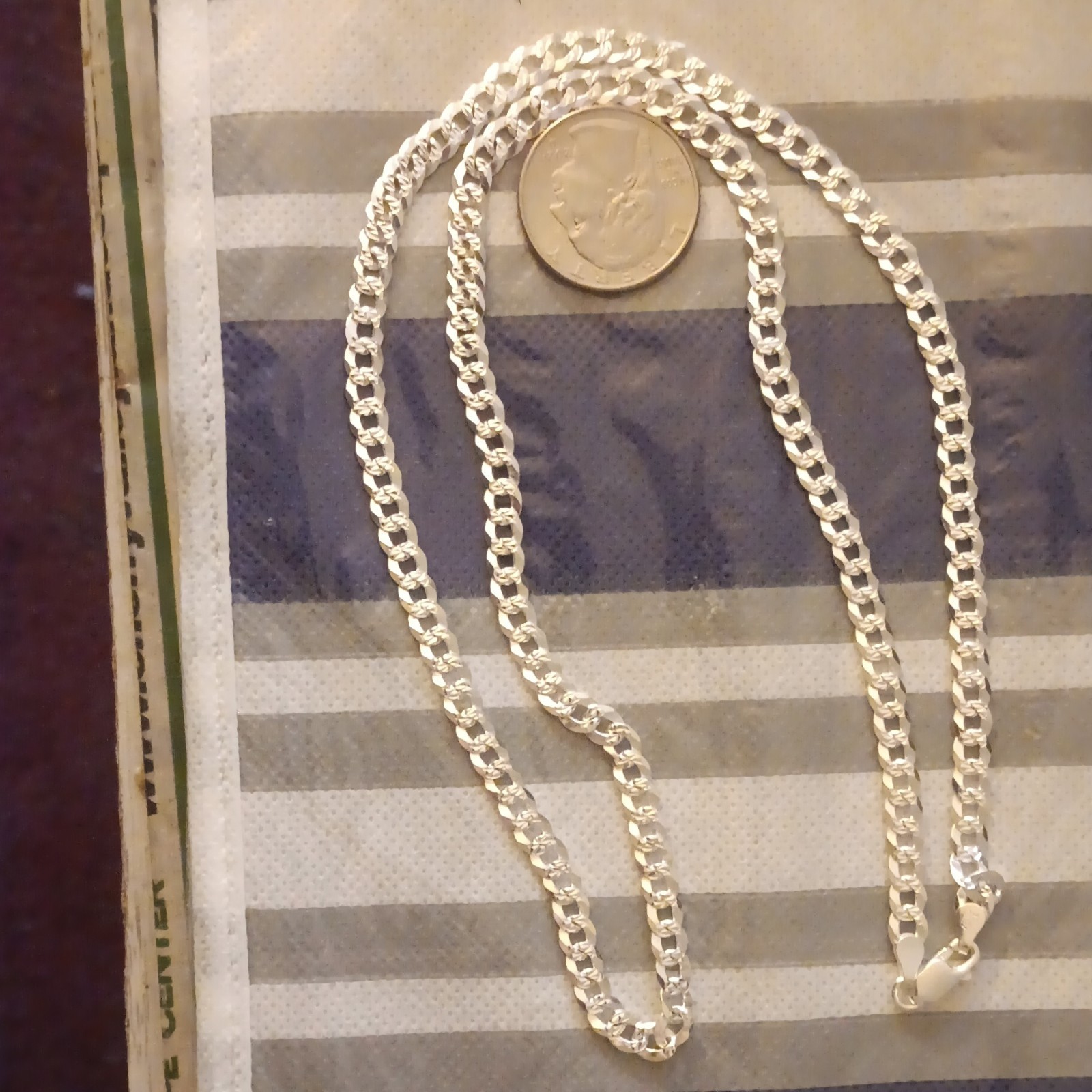 925 Sterling Silver P Lux Cuban Chain Necklace, Lobster Clasp ,diamond Cut