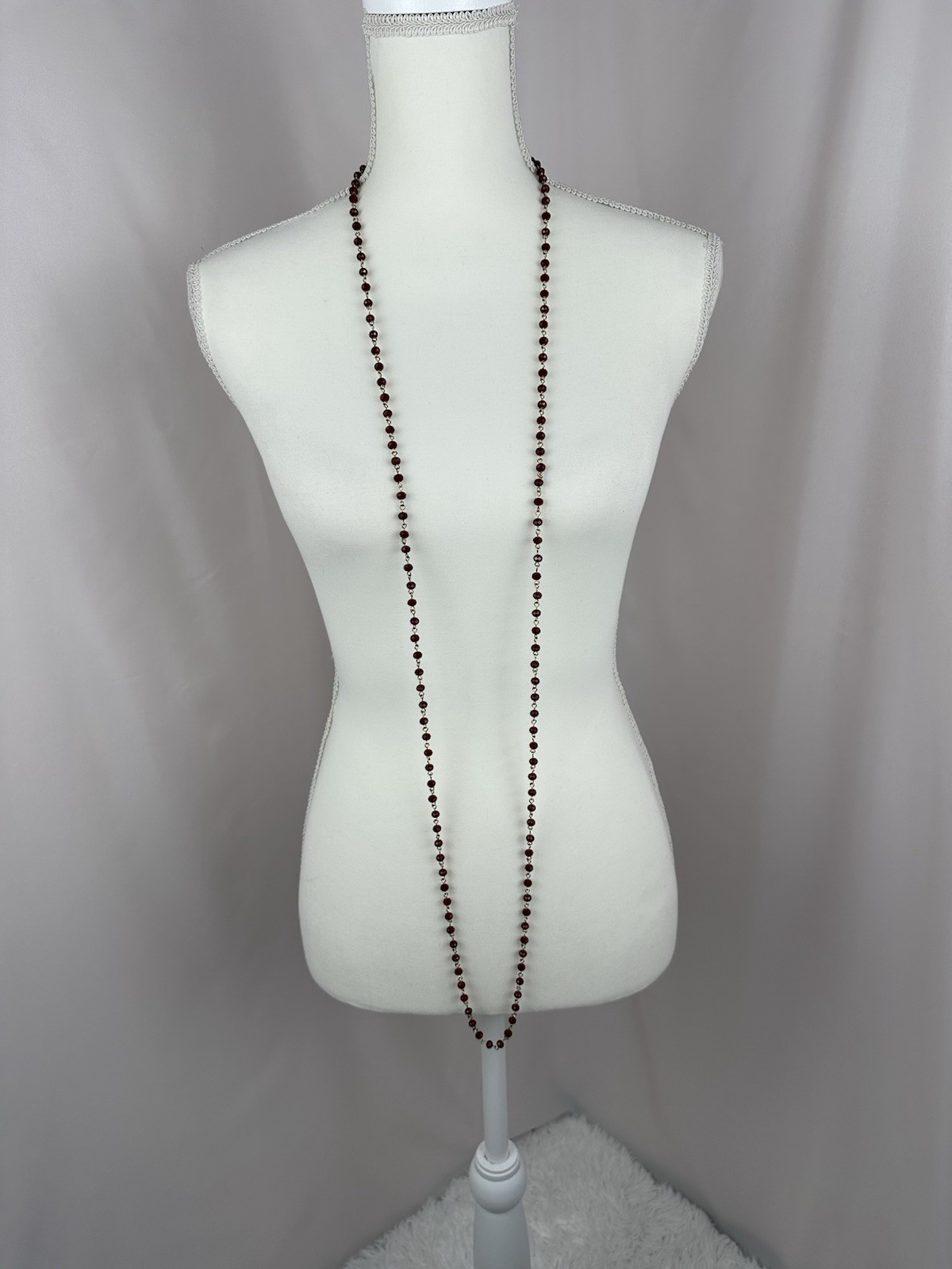 Long Red Faceted Bead Lobster Claw Necklace