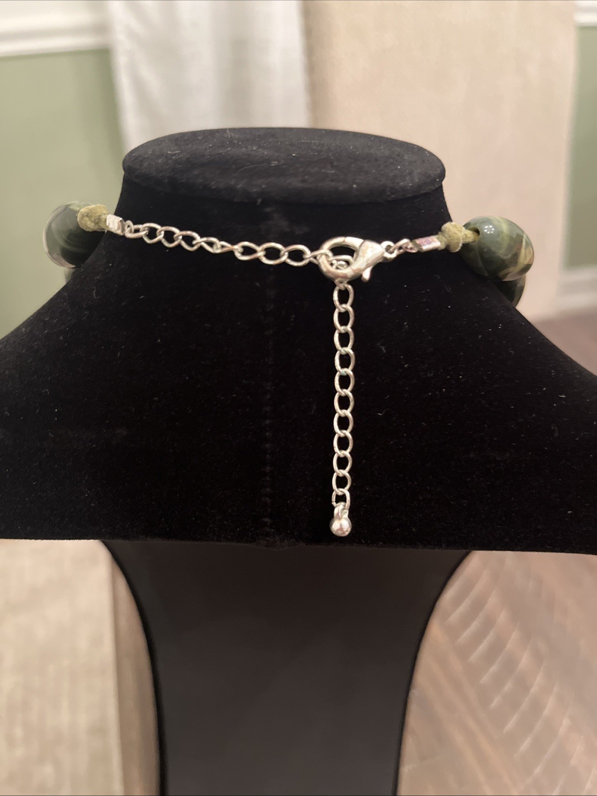 Dark Green Oblong Marbleized “stone” Necklace