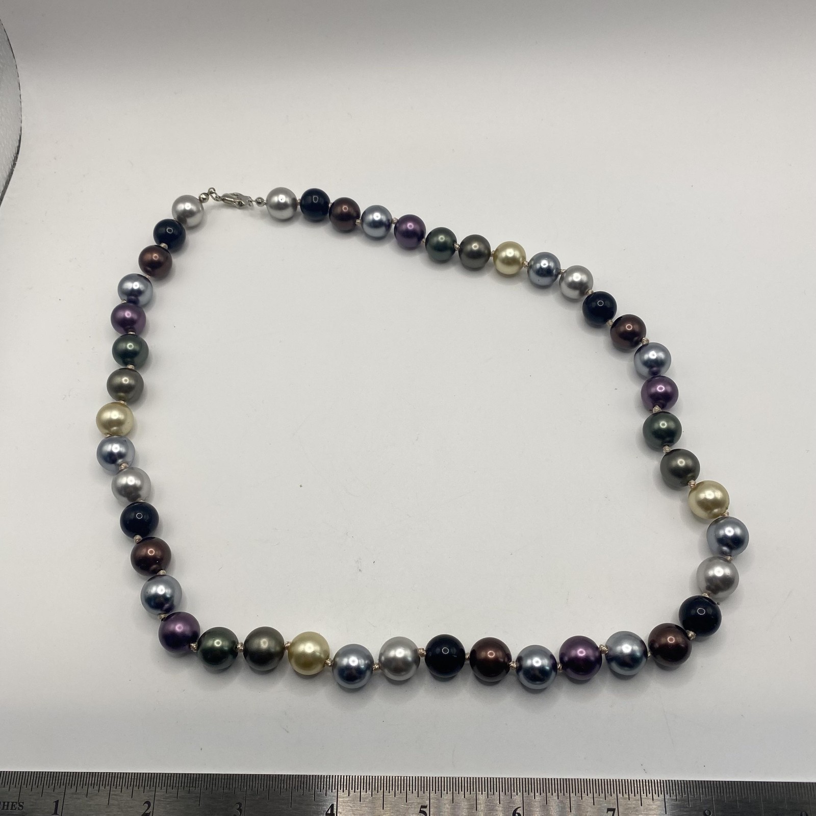 Multicolor Faux Pearl Beaded Womens Necklace Silver Tone Lobster Clasp 24 In