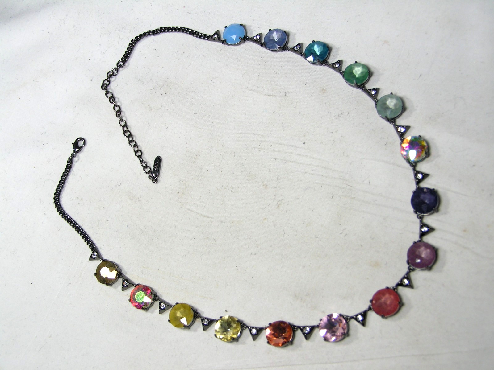 …S&D Stella & Dot…Gunmetal Tone, Assorted Crystals Necklace…