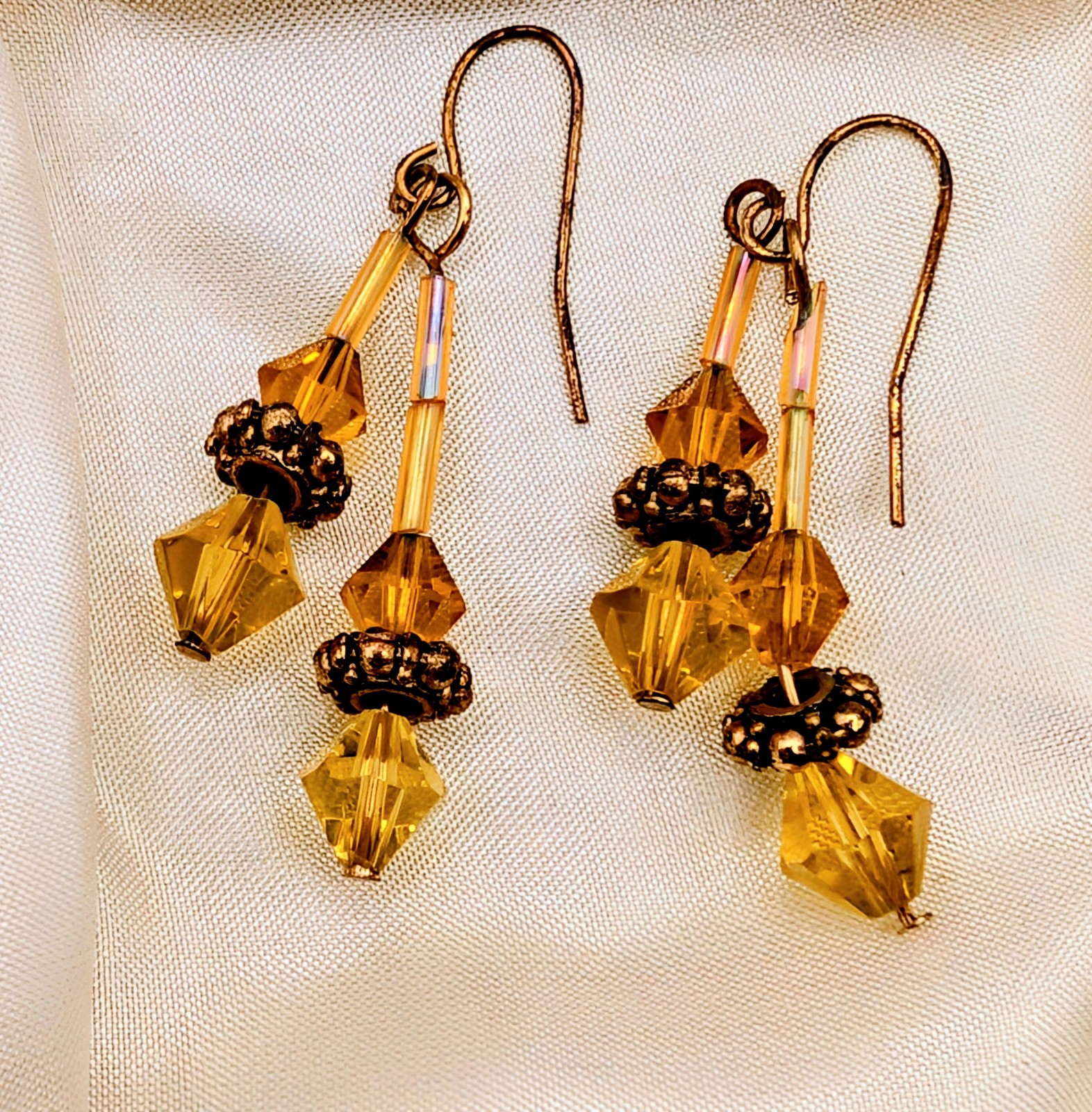 Dichroic Art Glass Pendant Silver Gold on beaded chain with matching earrings