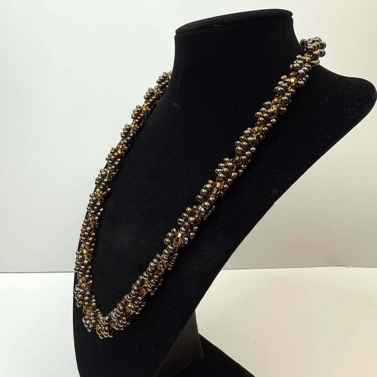 Cluster Glass Beaded Necklace Statement Twisted Gold Multi Color Jewelry 10 in L