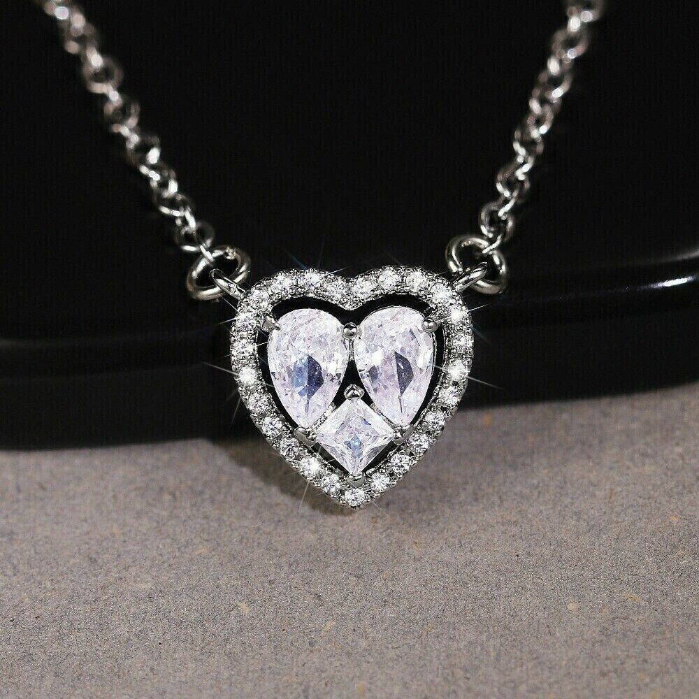 2Ct Pear Cut Simulated Diamond Elegant Heart Pendant In 14K White Gold Plated