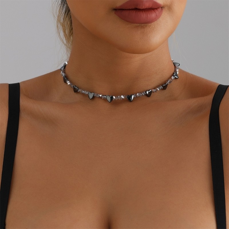 Adjustable Obsidians Heart Necklace With Clear Crystal For Special Occasions