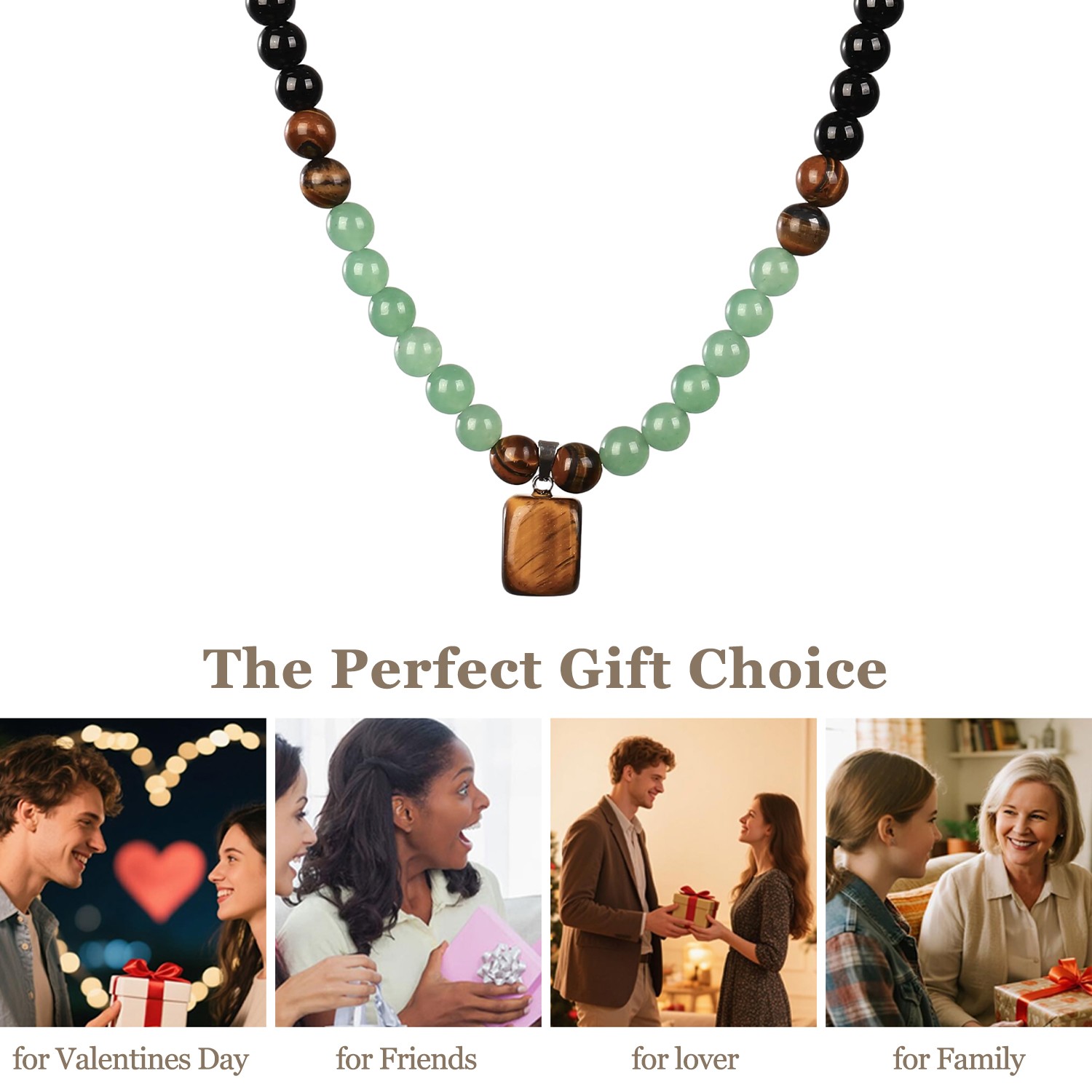 Money Attraction Necklace & Tiger Eye Obsidian Prosperity Crystal Beaded Gifts