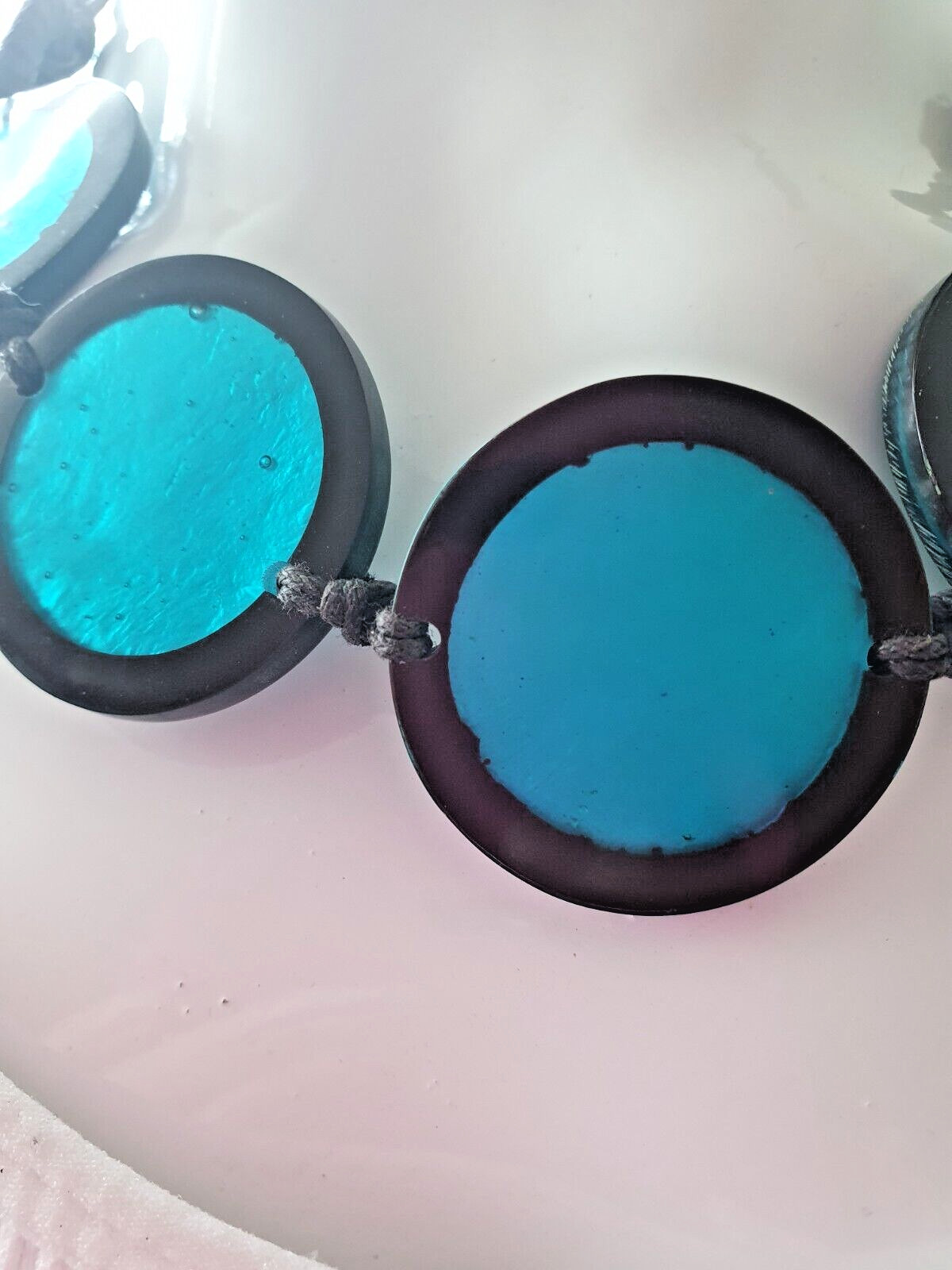 Artisan Studio Blue Dyed Shell Acrylic Disc Round None Metal Statement Necklace