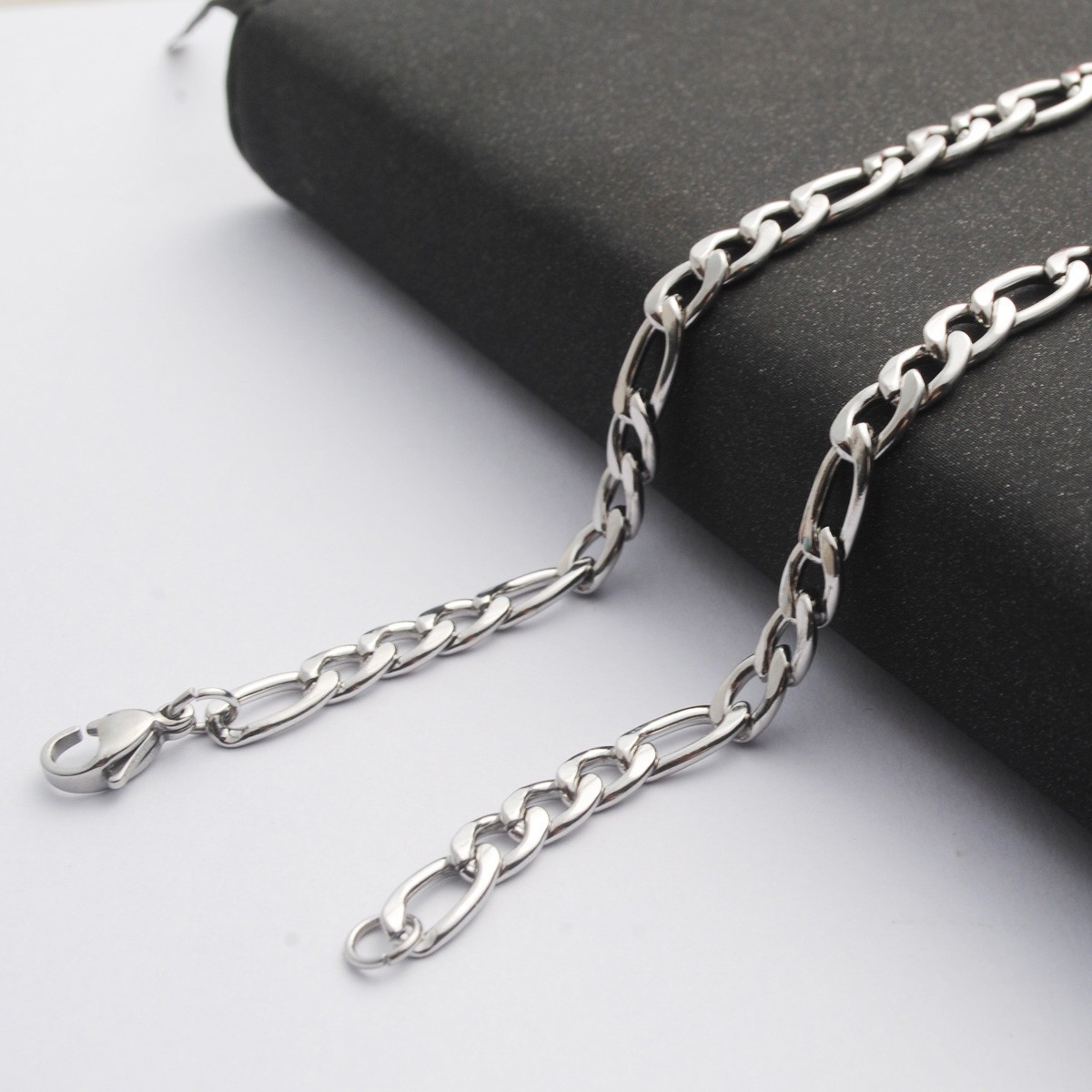 2.8/3.6/4.5/5/6/7mm Silver Stainless Steel Figaro Curb Chain Necklace 16-36”