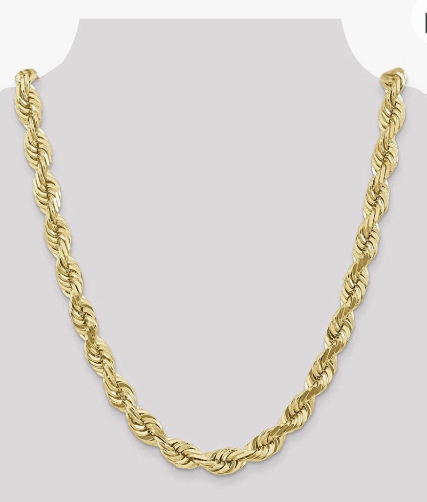 Real Men 10K Yellow Gold Rope Chain Necklace 8mm 24″ Diamond Cut Top Quality