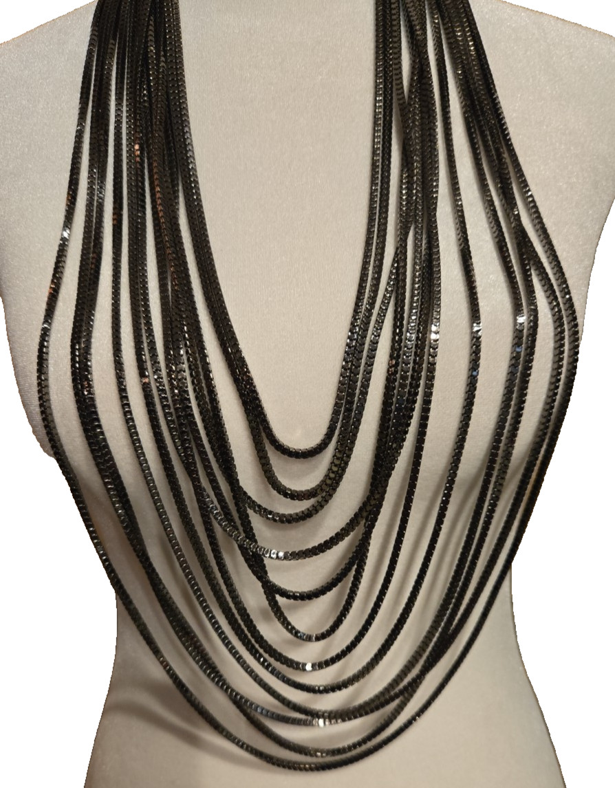 CARA NY Box Style Gunmetal Multi Chain Necklace