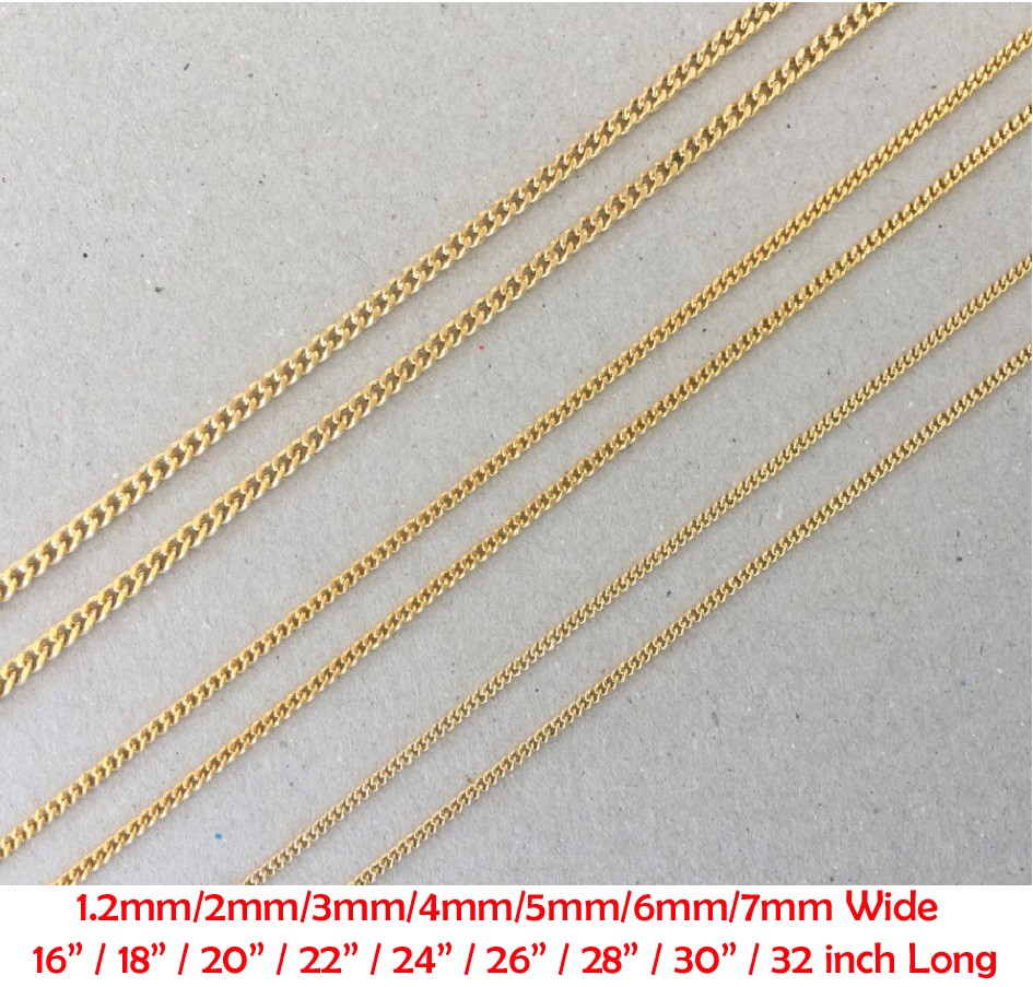 Solid 18K Yellow Gold Filled Hypo-Allergenic Cuban Curb Link Chain Necklace B70G