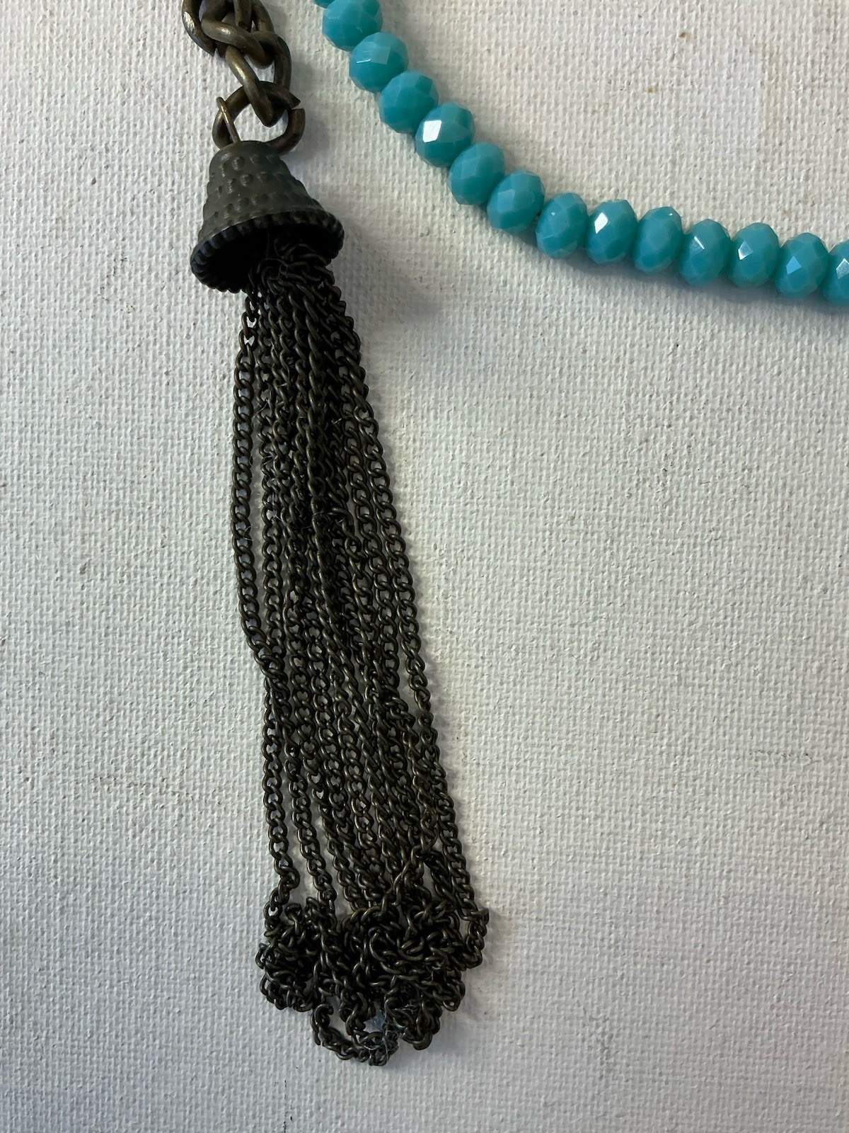 Multi-Tier Turquoise-Colored Faceted Bead and Chain Necklace and Bead Earrings