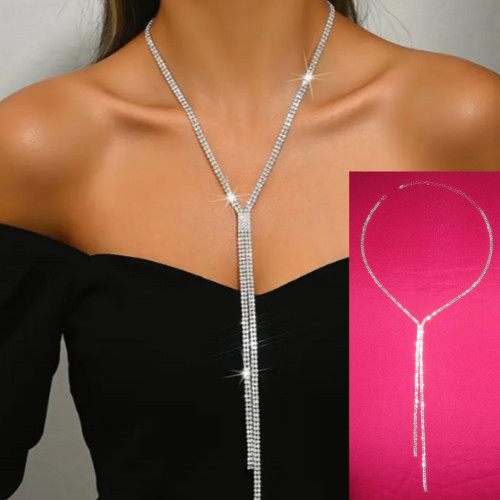 Elegant Rhinestone Necklace Long Lariat Y Drop Tassel Chain STUNNING Sparkle New