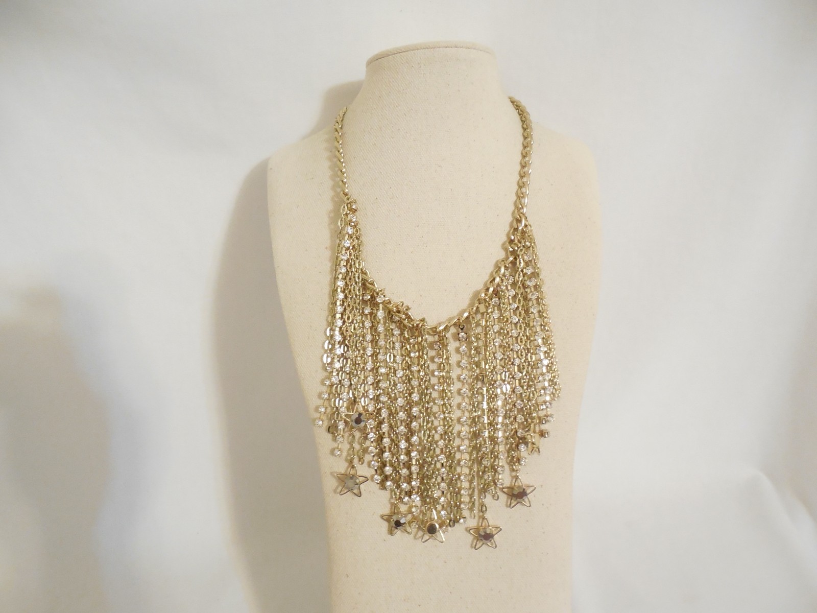 Inc International Concepts Gold-Tone Star Grey Stone Fringe Statement F382 $44