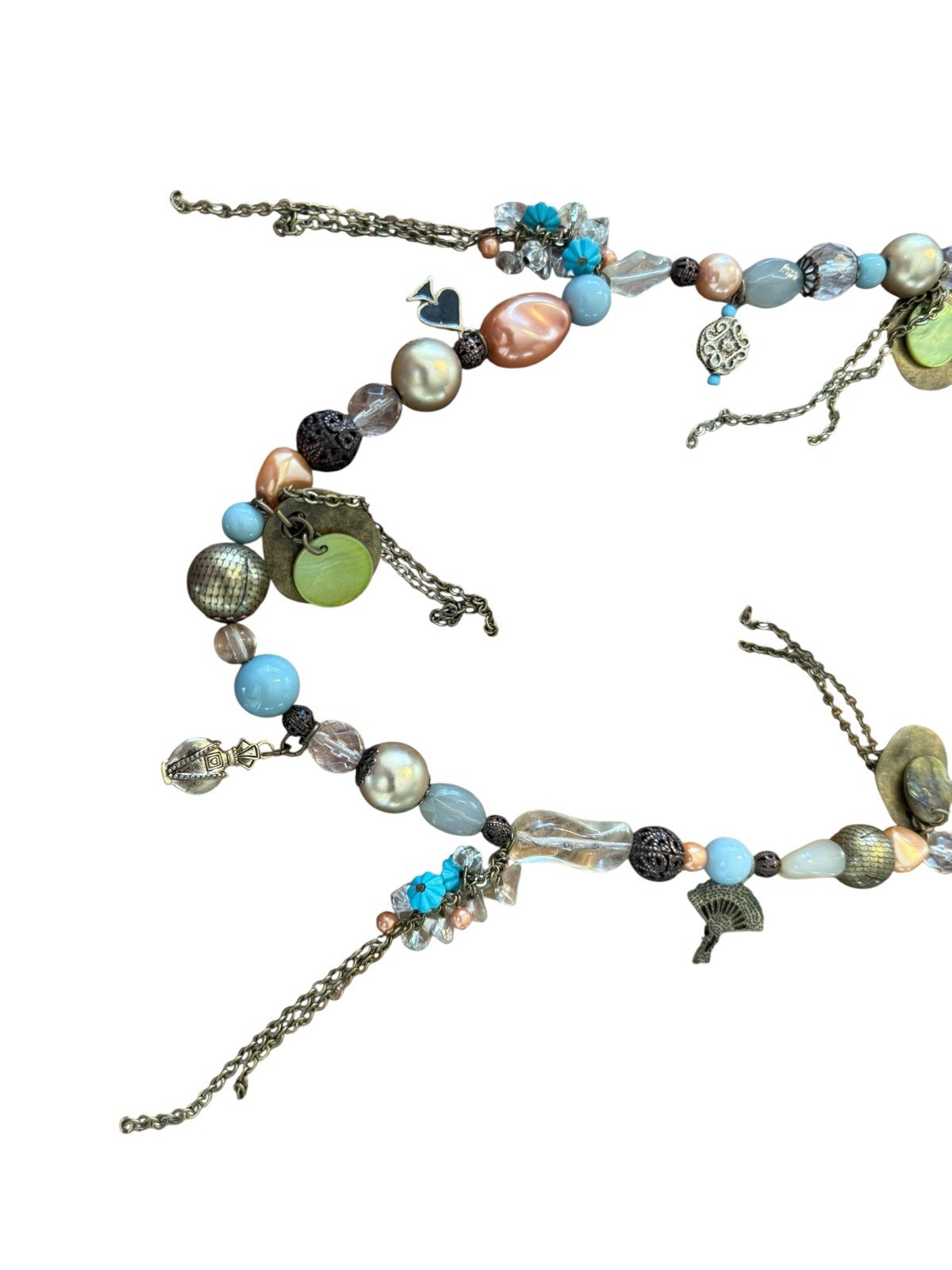 Boho Western Multi Color Beaded & Charm Tassel Patina Long Layering Necklace