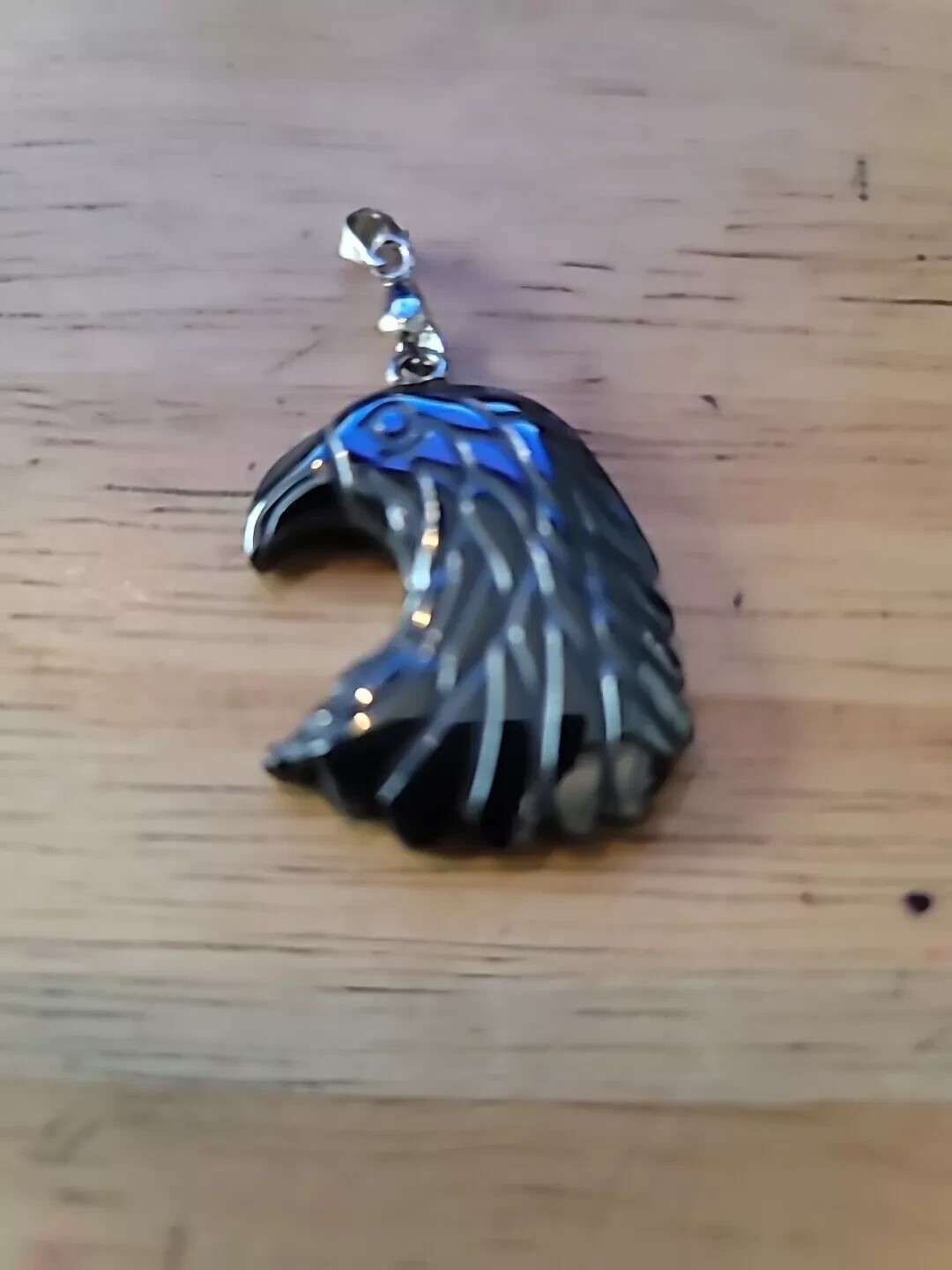 Beautiful Blue Carved Hematite Eagle Head & 18″ Necklace! FREE SHIP IN THE USA!