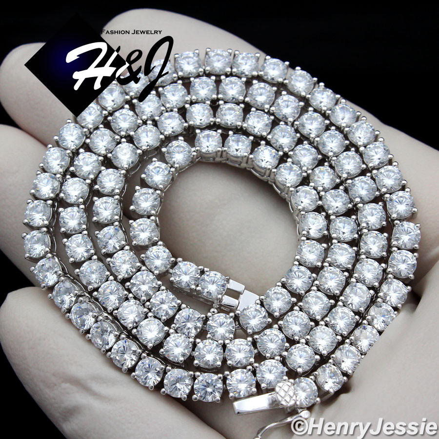 16-30″MEN WOMEN 14K WHITE GOLD PLATED ICY BLING CZ 4MM 1 ROW TENNIS NECKLACE*NB1