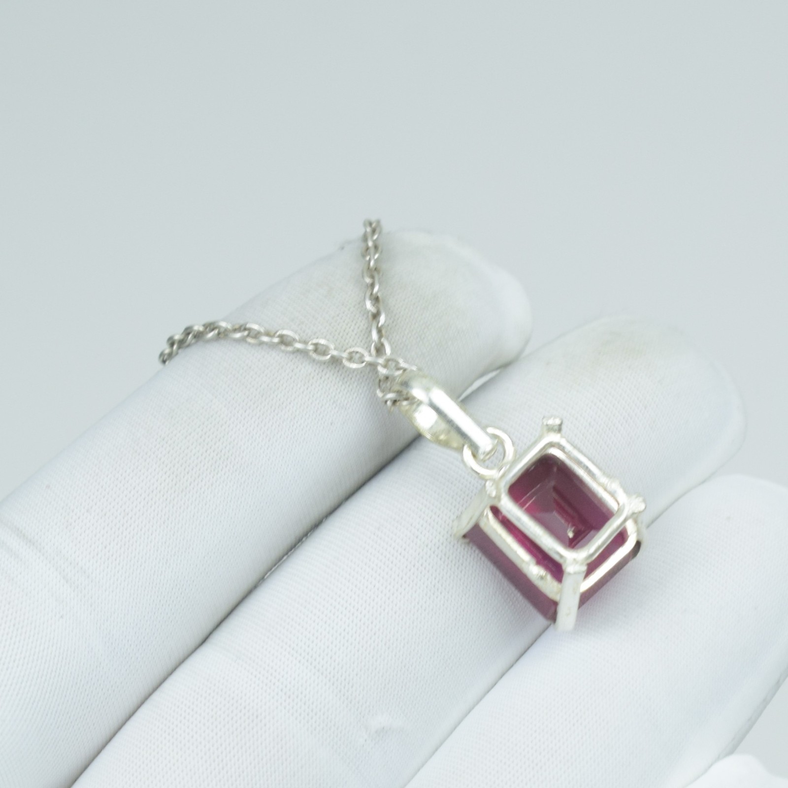 Red Ruby Anniversary and Wedding Gift Jewelry Necklace, Sterling Silver Pendant,