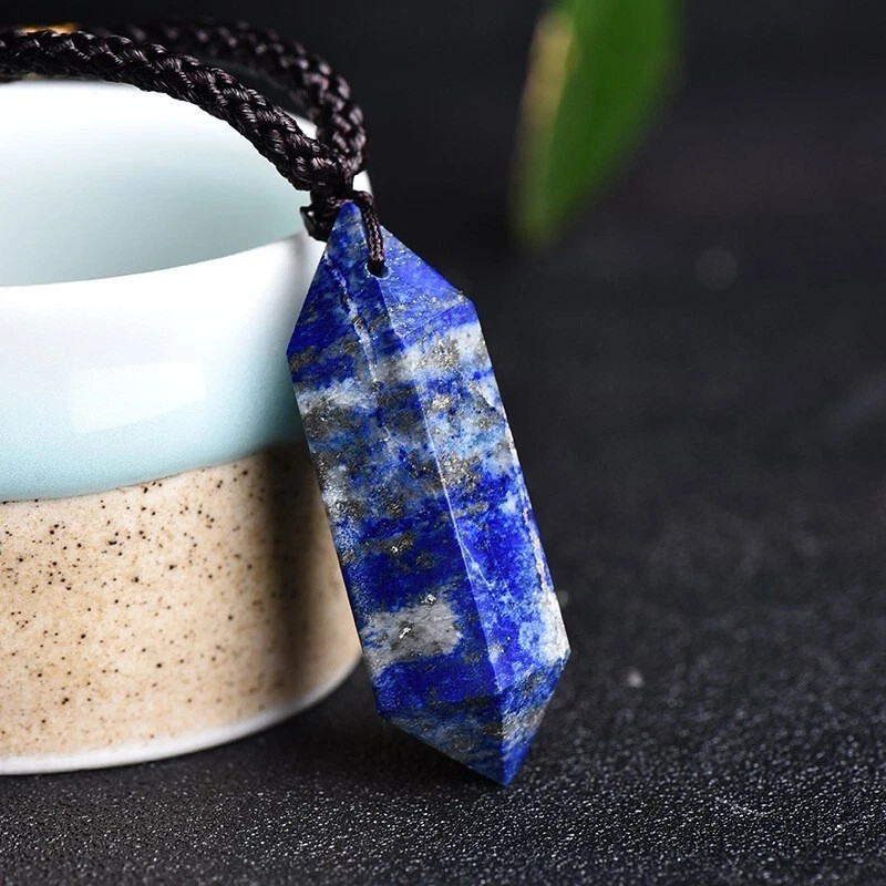 Natural Lapis Lazuli Pendant Hexagonal Stone Amulet Healing Unisex Necklace Gift